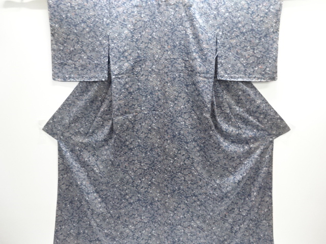 未使用品　流水に草花模様単衣小紋着物